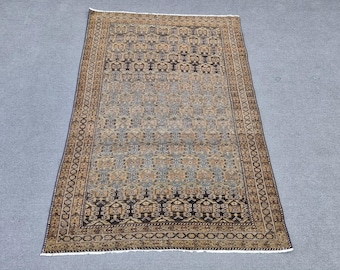 Antique 4'4''x6'6'' Floor Carpet; 4x7 Blue Vintage Dagestan Rug