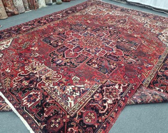 9x13 Antique Heriz Rug: 9'x12'10'' Large Azerbaijan Wool Area Rug