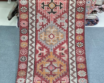 2'6''x11'2'' Antique Herki Wool Stair Runner Rug: 3x11 Kurdish Skinny Hallway RugRunner