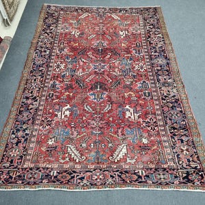 Antique Heriz Rug: 8x11 Large Persian Wool Rug, Vegetable Dye
