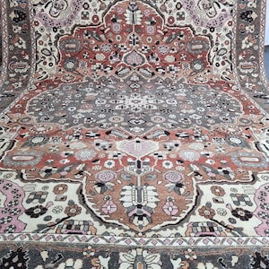 10x13 Antique Heriz Rug, 10&#39;x13&#39;2&#39;&#39; Vintage Persian Heriz Rug, 10x13 Area Rug, Large Living Room Heriz Rug, 10x13 Peach-Gray Color Heriz Rug
