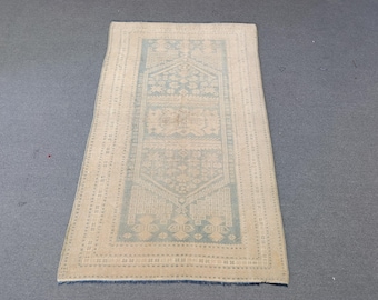 3'8''x5'11'' Vintage Turkish Rug: 4x6 Low Pile Blue Color Antique Area Carpet