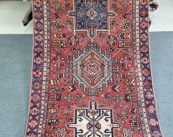 3x14 Antique Heriz Runner Rug: 3'4''x13'9'' Pale Red-Peach,Blue  Stair Vintage RunnerCarpet