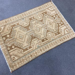Antique 3x5 Neutral Color Persian Rug(3.4x4.9 ft)Farmhouse Decor Neutral Rug,3x5 Low Pile Home Decor Blue Color Rug,3x5 Wool Persian Carpet