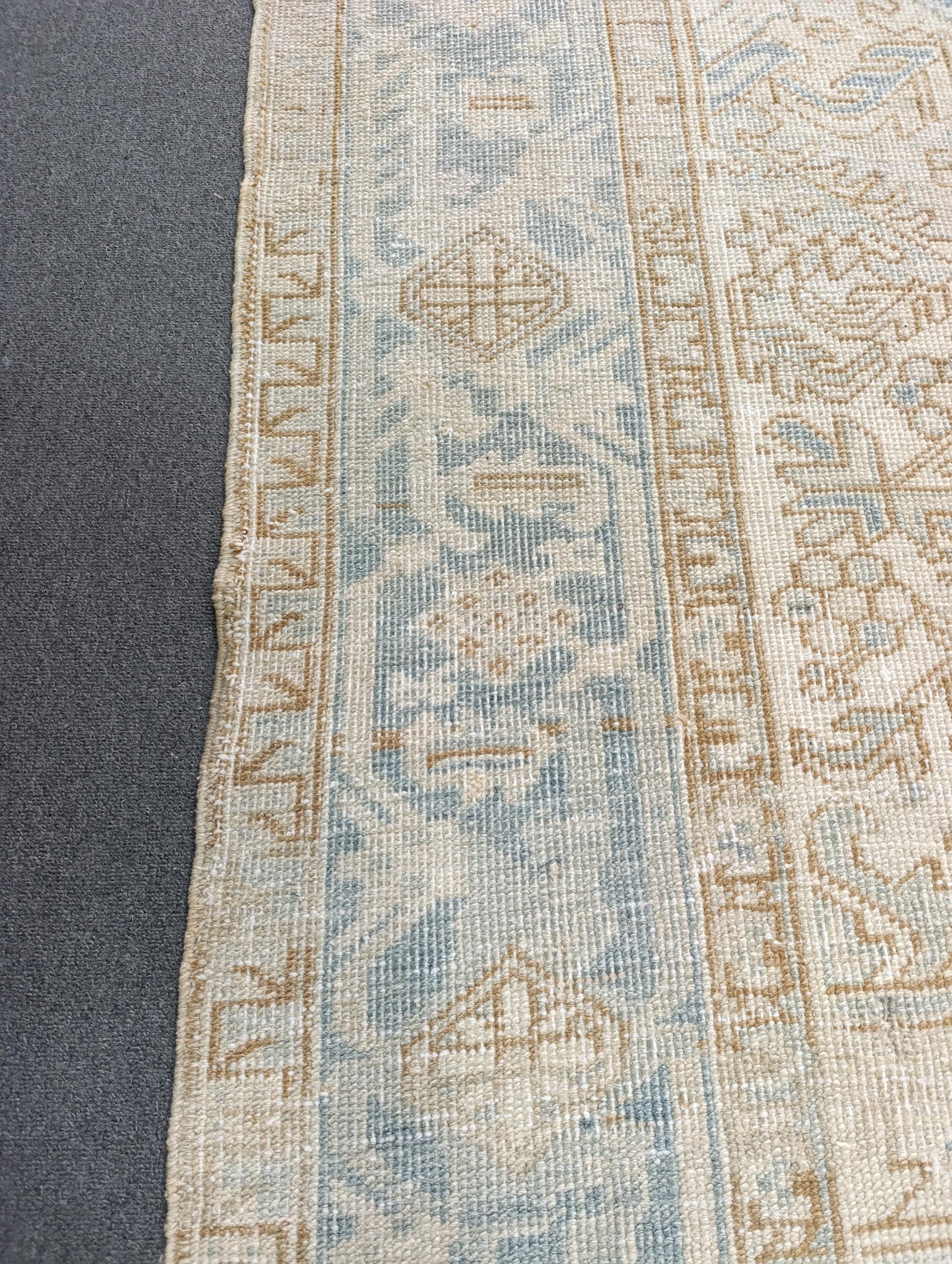 8'x9'2'' Antique Tribal Heriz Rug: 8x9 Vintage Blue Square Turkish