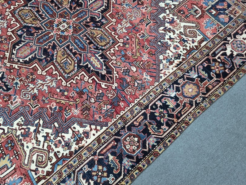 8x9 Rug 7'8''x9'1'' Antique Heriz Rug: 8x9 Turkish Wool Vegetable Dyes Rug - Etsy