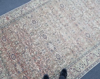 6'6"x9'7" Vintage Turkish Oushak Rug: Handmade Wool Carpet