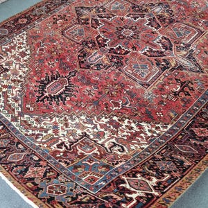 10x13 Vintage Rug, 9&#39;8&#39;&#39;x13&#39;4&#39;&#39; Antique Persian Heriz Rug, 10x13 Area Rug,Large Living Room Heriz Rug, 10x13 Bedroom Rug, 10x13 Saloon Rug