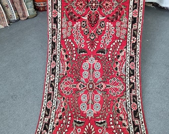 3x11 Vintage Azerbaijan Runner Rug: 2'9''x10'10''  Red-Black Wool Hallway RunnerCarpet