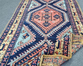 3x9 Vintage Turkish Runner Rug: 3'3''x9'4'' Antique Turkish Wool Vegetable Dyes RunnerCarpet