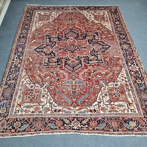 9x12 Vintage Rug, 8&#39;10&#39;&#39;x11&#39;8&#39;&#39; Antique Persian Rug, 9x12 Vintage Heriz Rug, 9x12 Area Rug,1920s Vegetable Dyes Heriz Rug,9x12 Bedroom Rug
