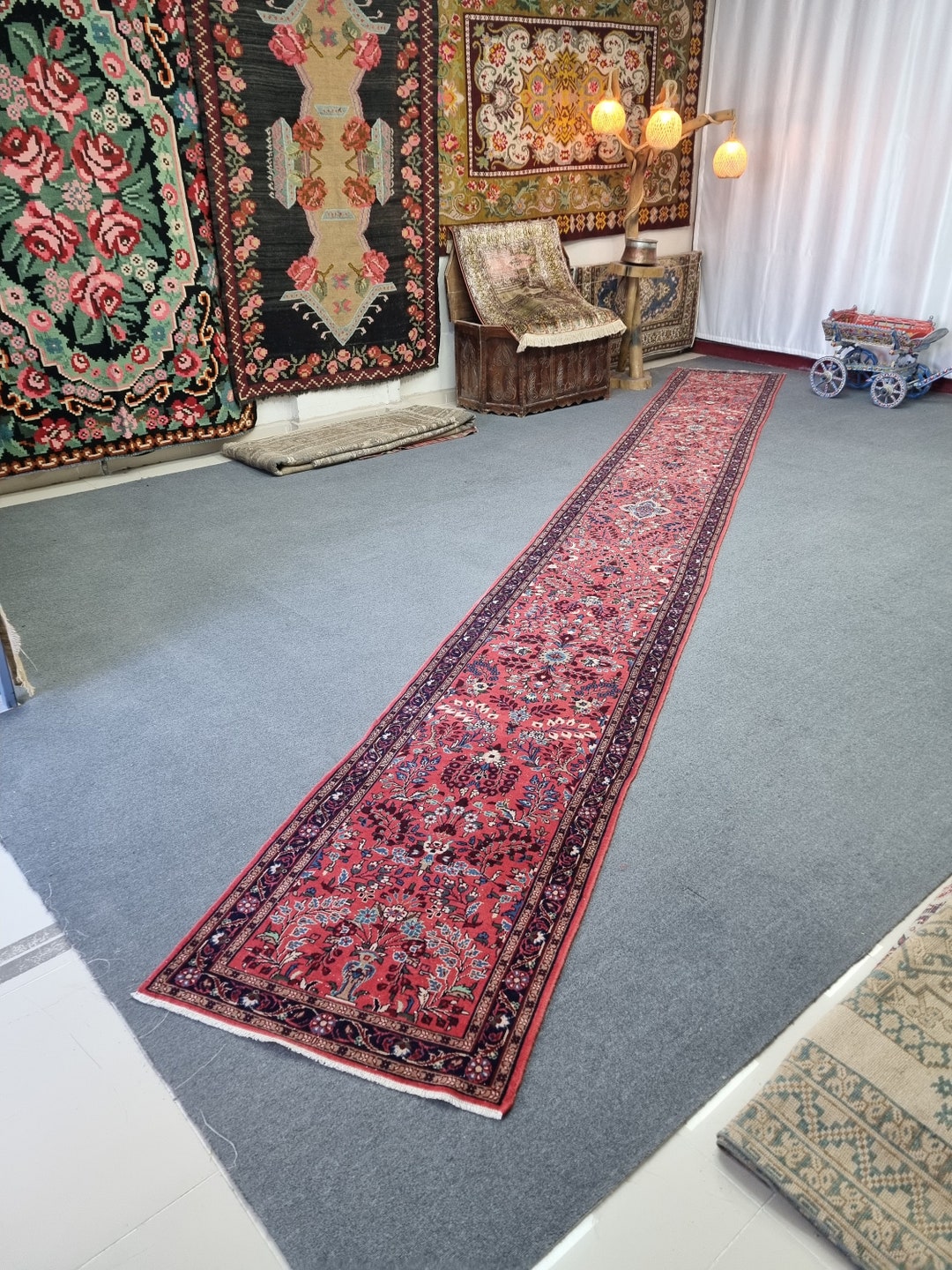 Antique 2.6x20.6 Ft Lillihan Sarouk Runner Rug,persian Hallway Skinny Runner Rug,20 Ft Heriz