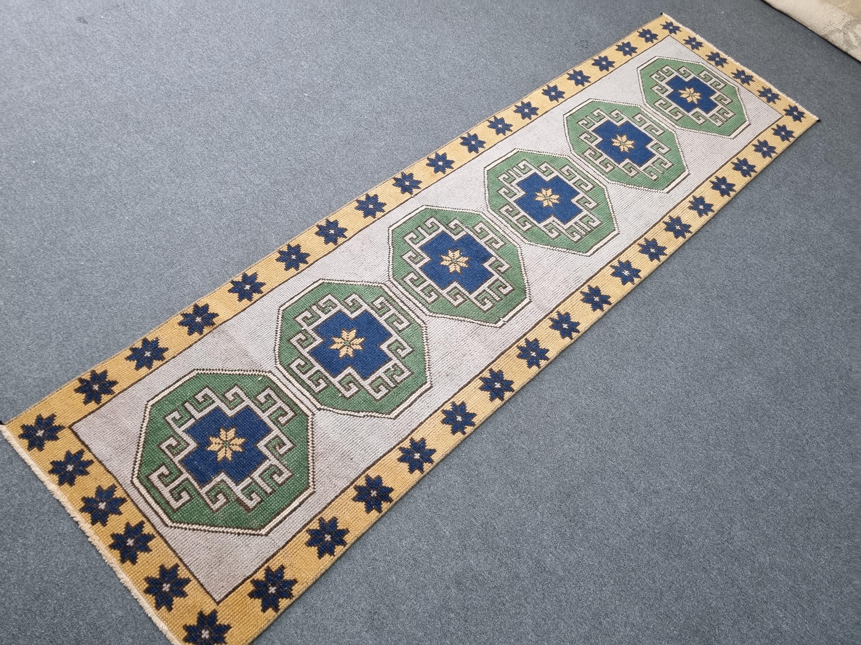 Antique 2.8x9.6 ft Blue Kitchen Runner Rug,3x9 Geometric Vintage Runner Rug,3x10 Low Pile Entryway Runner Rug,Green-NAVY Home Decor Runner