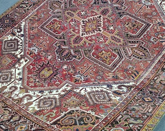 Antique 7x10 Heriz Rug, 6&#39;7&#39;&#39;x9&#39;6&#39;&#39; Vintage Persian Heriz Rug, Area Rug, 6x10 Large Living Room Heriz Rug, 7x9 Designer Rug, Wool 7x10 Rug