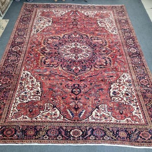 Antique 10x13 Heriz Rug,10x14 Vintage Persian Heriz Rug,10.1x13.6 ft Area Rug,Large Living Room Heriz Rug,10x13 Designer Rug,10x14 Heriz