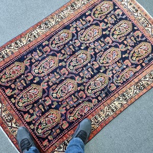 3&#39;5&#39;&#39; x 5&#39; Beautiful Antique Persian Rug, 3x5 Blue Color Malayer Rug, 3x5 Blue Heriz Rug, 1940&#39;s Persian Rug, 3x5 Tribal Village Antique Rug