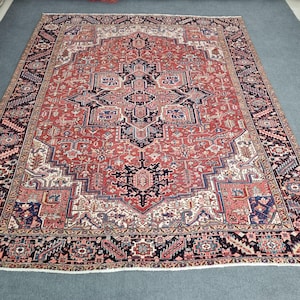 Antique 9x12 Heriz Rug, 9'2''x11'6'' Vintage Persian Heriz Rug, 9x11 Area Rug, 1930s Vegetable Dyes Heriz Rug, 9x12 Designer Carpet