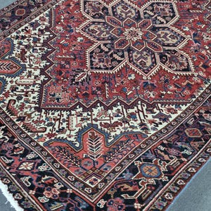 7x10 Antique Heriz Rug: Hand Woven Wool Area Rug (7.3x9.9 ft)