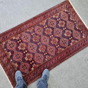 Antique Baluch Rug (2.11x4.11 ft): Red-Blue Persian Wool Rug