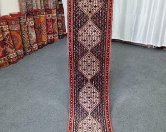 Turks loperkleed 1'10'' x 7'9'': 2 x 8 marineblauwe wollen gangtapijt