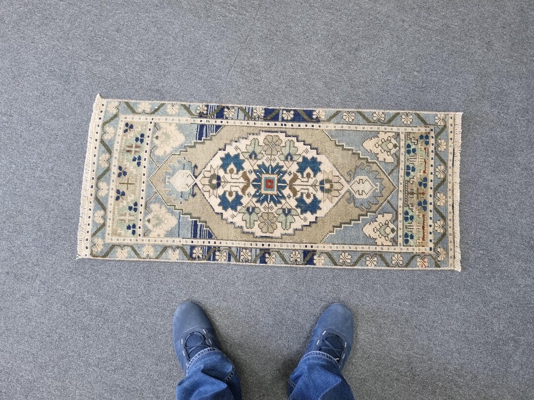 Antique 1x3 Carpet(1.6x3.5 Ft),vintage Blue Small Rug,2x3 Anatolian ...