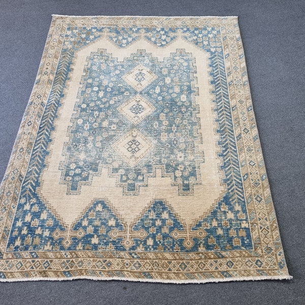 Antique 5x7 persian carpet,blue color persian rug,5x7 neutral area rug,low pile neutral persian rug,5x6.10 ft decorative home living rug