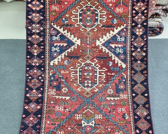 3x11 Vintage Heriz Runner Rug: 3'x10'6''  Antique Turkish Wool Vegetable Dyes RunnerCarpet