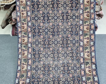 3x9 Vintage Boteh Runner Rug: 2'9"x9'3" Organic Wool Blueish-Gray Hallway Carpet