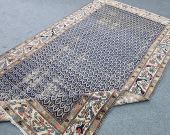4x7 Antique Boteh design Wool Rug : 4'3"×7' Navy Blue-Greenish Vintage Turkish Carpet