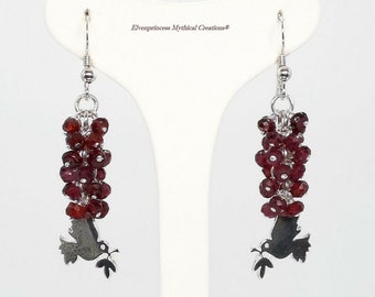 Love Birds Earrings with Garnets /925 Silver /Cluster Earrings /Red Garnets /Berry Red /Birthday Gift /Bohemian /Love Birds /Garden
