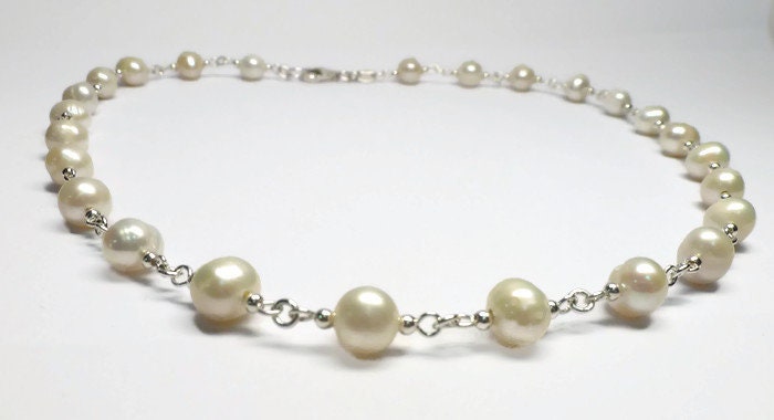 ◇roaju◇ [silver925]connecting link pearl necklace Freshwater Pearls Necklace and Earrings /925 Silver /wedding