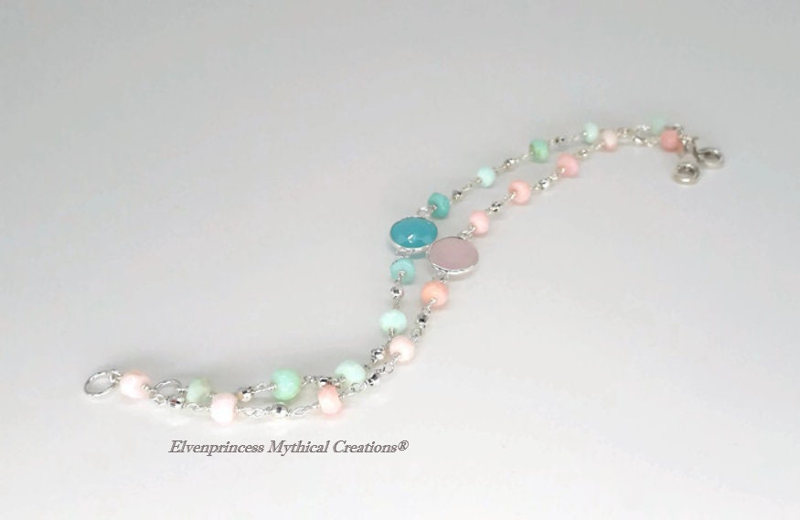 Sterling Silver Aqua Blue Chalcedony and Blue Opal Bracelet - Etsy UK