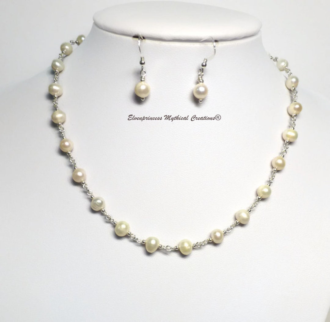 Freshwater Pearls Necklace and Earrings /925 Silver /wedding
