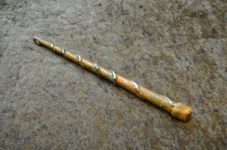 Includes Wand Pouch Magic Wand Orange and Green Patina with Gold Swirl Accent Handcrafted /& Unique!