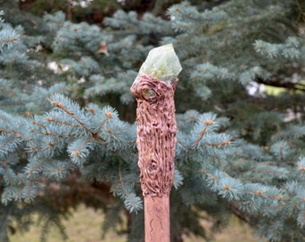 62 3/4" Light up Green Calcite Crystal Wizard Staff Stave / Walking Stick with White Light- UNIQUE!