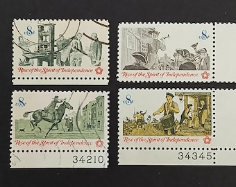 Bicentennial Stamps tell the story of our nation's rise - set of 4 US stamps - issued 1976