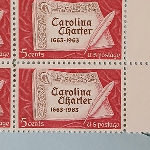 Carolina Charter stamp - US mint postage - issued 1963 - # 1230