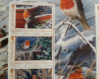 Sellos postales de la Isla de Man con petirrojos - Amigos de invierno - Sin goma - por Jeremy Paul - hoja de recuerdo - 10 sellos sin cancelar - 2004