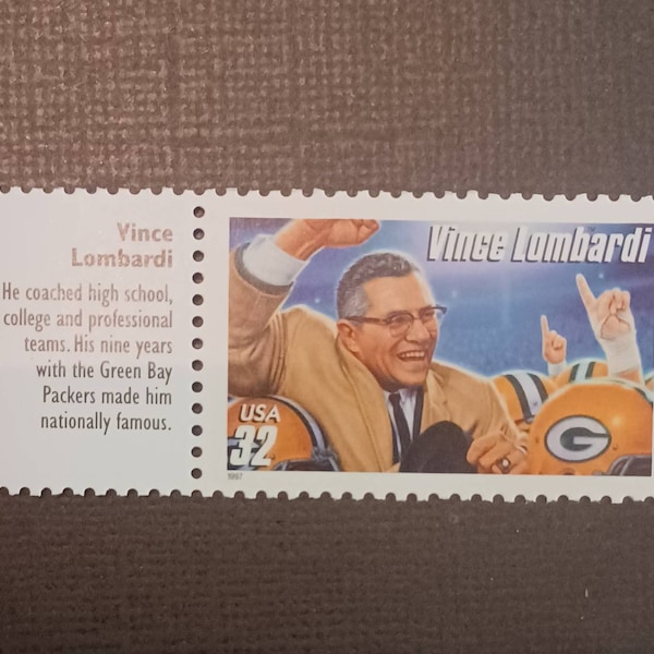 Green Bay Packers coach Vince Lombardi on mint US Postage Stamp - issued 1997 - Commemorates football Coaches