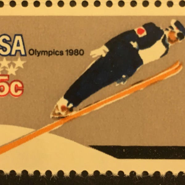 Winter Olympics 1980 - Skiing, Skating, Hockey, Ski Jump on stamps- mint postage -collectible stamps