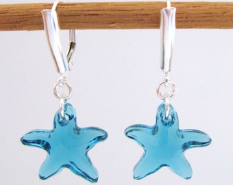 Swarovski Blue (Indicolite) Starfish Earrings