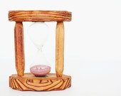 Vintage hour glass in hand carved framed Hourglass with pink sand 3 minute kitchen timer Time out timer for kids Unique decor piece