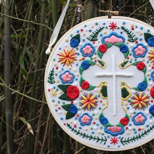 FULL KIT* Multicolored Bloom Hand Embroidery/Christian embroidery pattern KIT/cross embroidery pattern/Christian embroidery tutorial guide