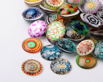 CAB2B3 5 Oval 18mm Cabochons Mosaic Printed half domed glass