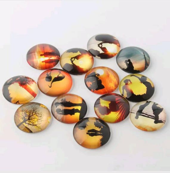 CAB2B3 5 Oval 18mm Cabochons Mosaic Printed half domed glass