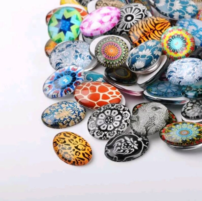 CAB2B3 5 Oval 18mm Cabochons Mosaic Printed half domed glass