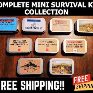 Complete Collection of All Mini Survival Kits-Fire Starting | First Aid | Coffee | Waterproof Matches | Eyeglass Repair | Prepper | Survival