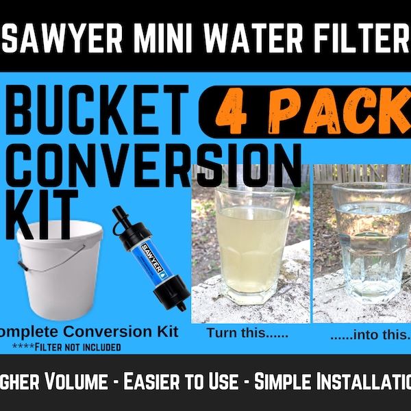 Pack De 4 Kits De Conversion Seau Pour Filtre Sawyer – Survie SHTF – Made In USA