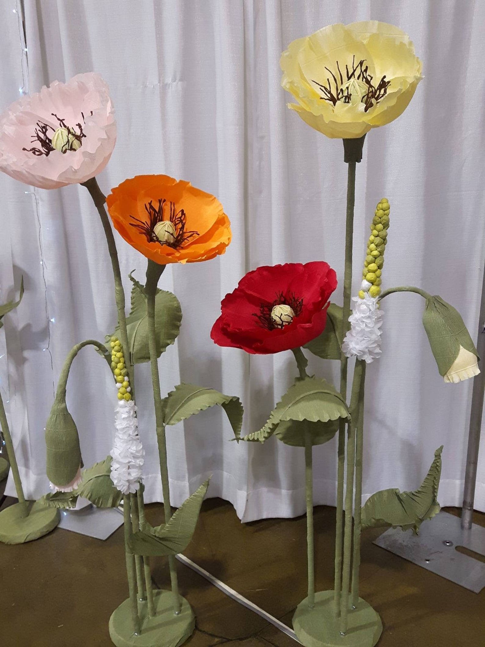 Large Paper Poppy Flowers With Stem Photo Shoot Props Interior Decor