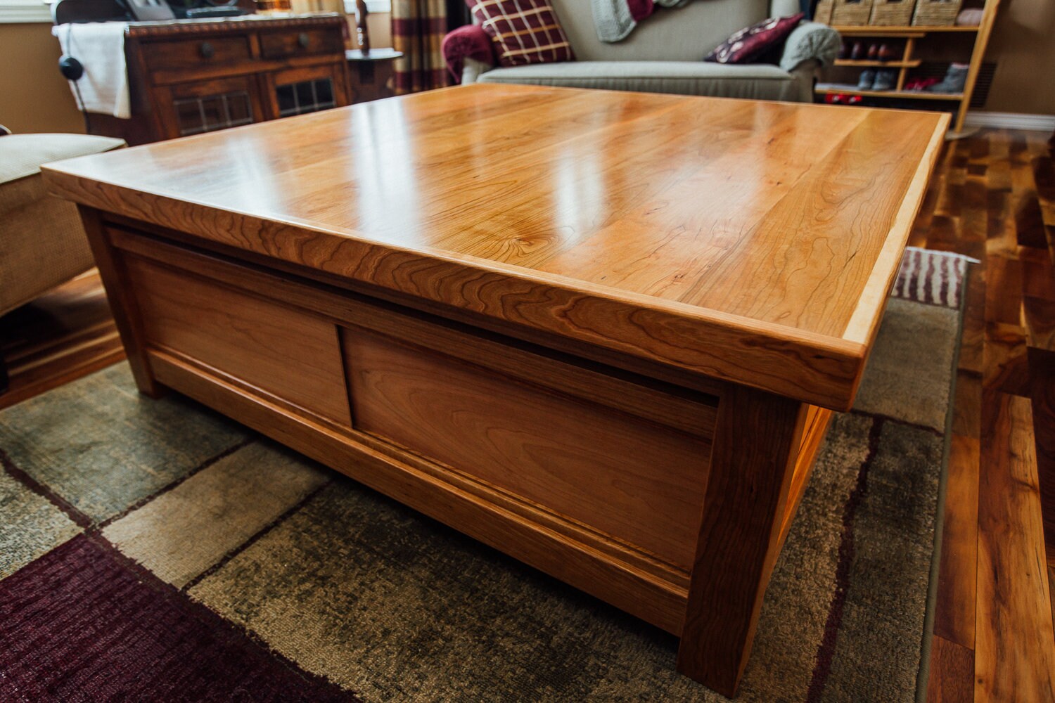 Cherry Board Game Coffee Table With Accessory Rail & Storage Etsy
